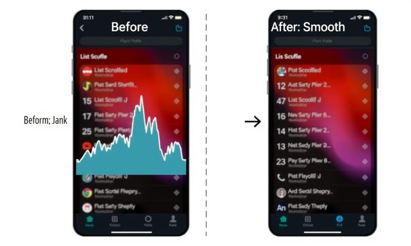 透過 Lambda Modifier 優化，滾動體驗從卡頓變為絲滑的對比