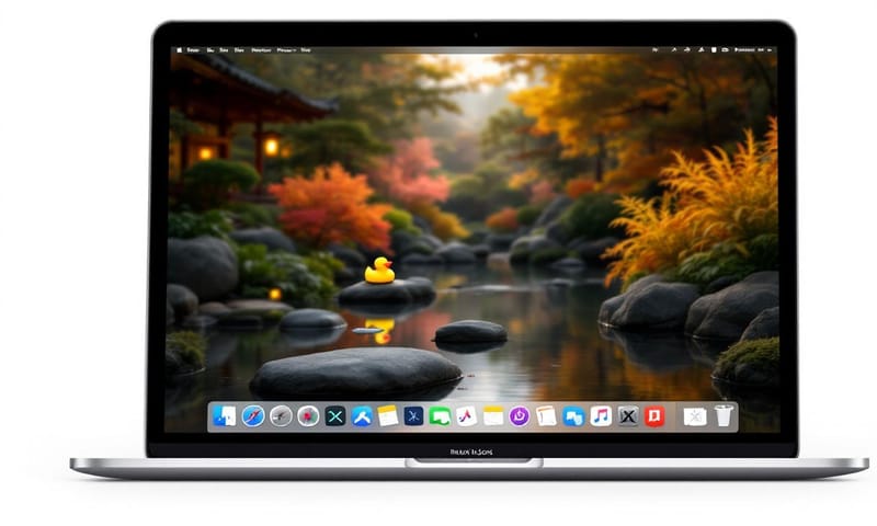 一個充滿個人風格的 Mac 桌面，展示了客製化圖示與動態桌布