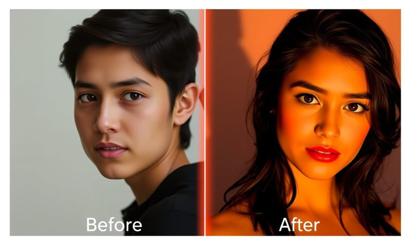 使用 Polarr 這類工具進行修圖前後的視覺效果對比