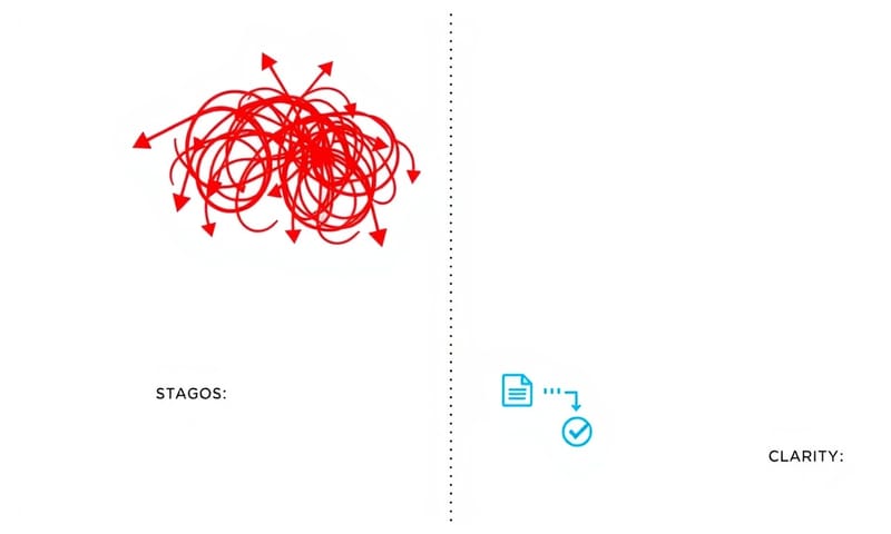 溝通流程的轉變，從混亂的口頭爭論到結構化的書面協作。