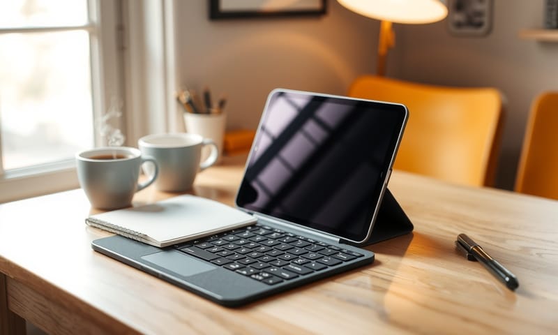 數位與類比工具並存的工作桌面