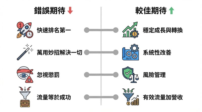 Type 5｜錯誤期待 vs 比較不會翻車的期待（雙欄對照）