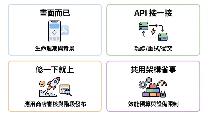 圖 2（Type 2 懶人包圖卡）：常見的「把 mobile 當 web」四種誤會
