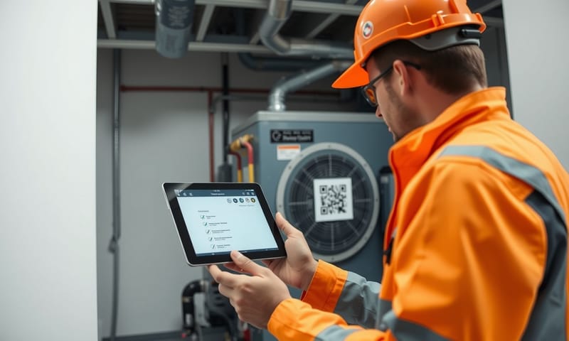 數位化巡檢：維護人員使用平板掃描設備QR Code