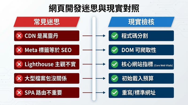 Type 5 雙欄對照：常見誤解 vs 真的該盯的指標