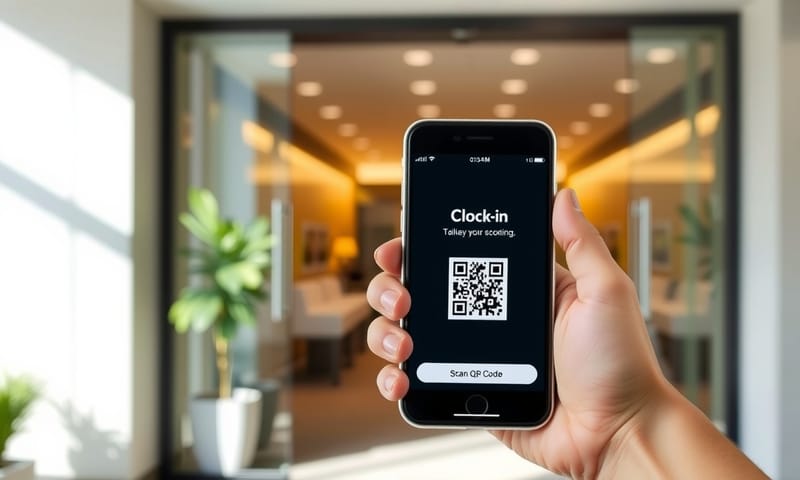 員工使用手機 App 進行 QR Code 打卡