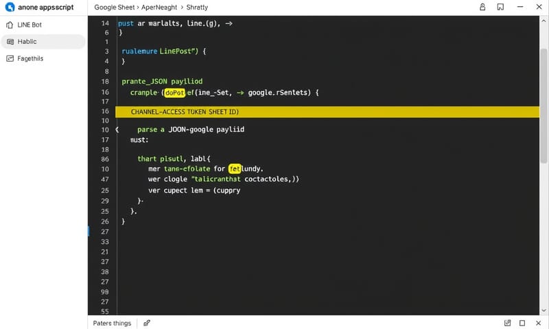 Google Apps Script 編輯器中的程式碼範例