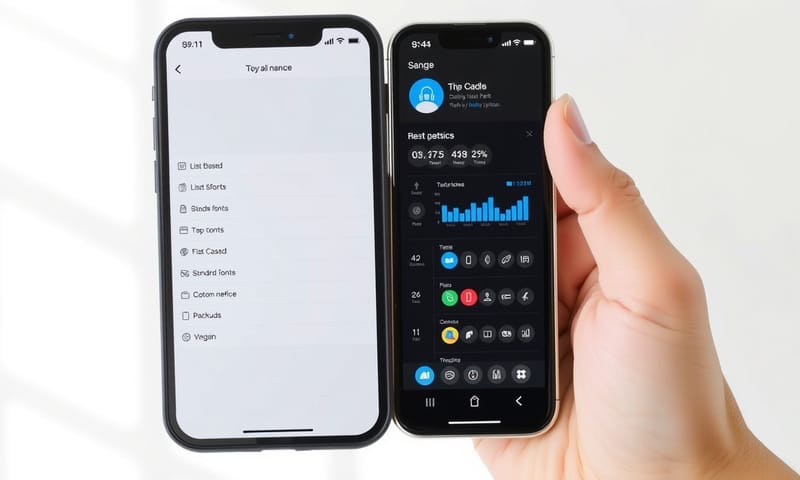 UI/UX 設計的差異：左邊是簡單的資訊列表，右邊是包含客製化圖表與互動元素的複雜介面。