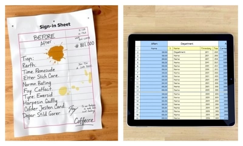 數位表單的整潔對比傳統紙本簽到的雜亂