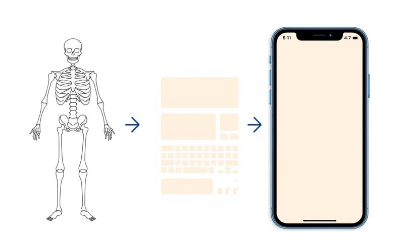 從線框到最終畫面的設計流程示意