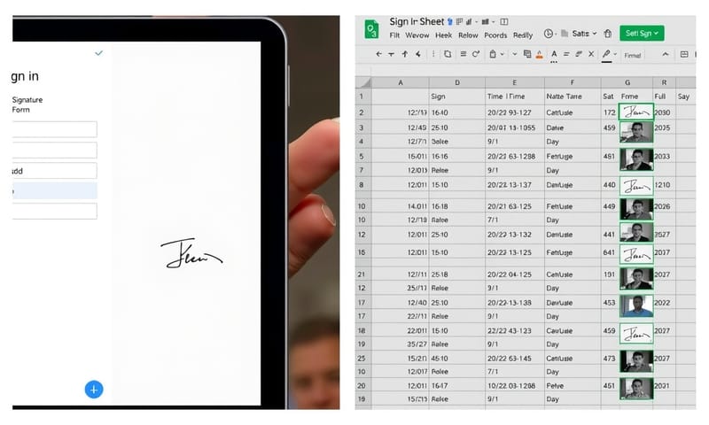 簽到完成後，Google 試算表會自動記錄資料，包含簽名檔