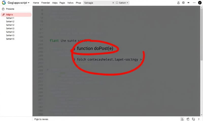 Google Apps Script 編輯器畫面，關鍵在 doPost(e) 函式