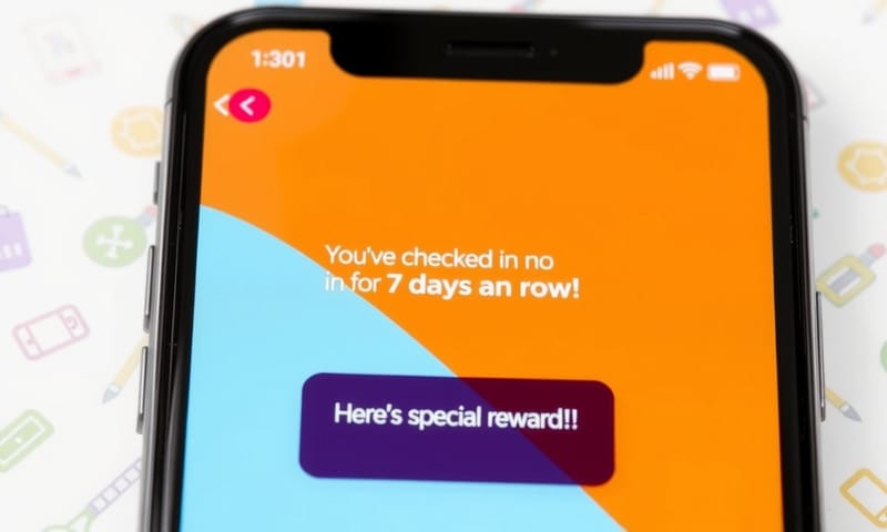 手機上顯示遊戲化的連續簽到獎勵介面