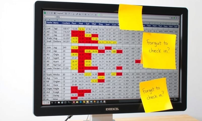 手動整理的Excel打卡紀錄，充滿混亂