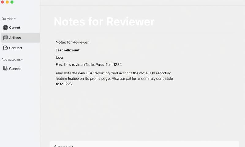 在 App Store Connect 中填寫審核備註的畫面示意