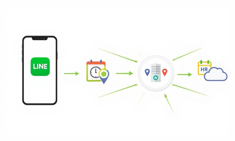 LINE打卡流程概念示意圖
