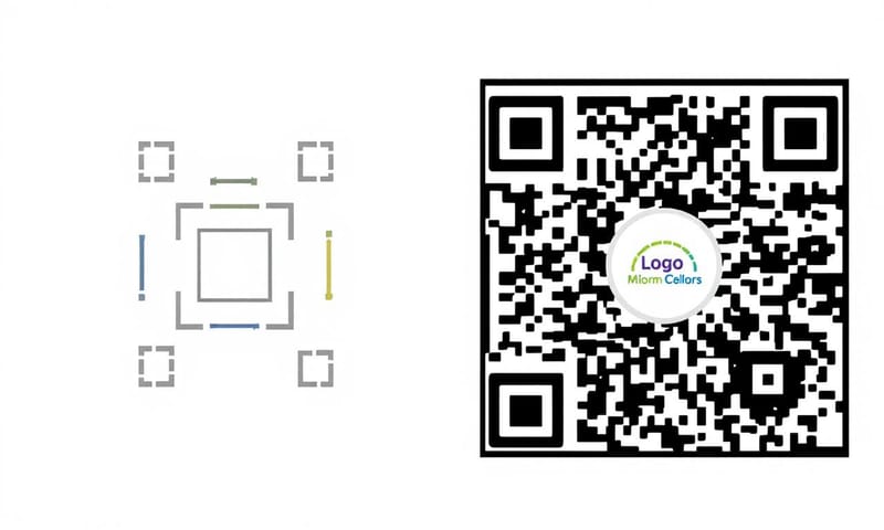 左邊是傳統黑白 QR Code，右邊是加上品牌 Logo 與顏色的設計款。