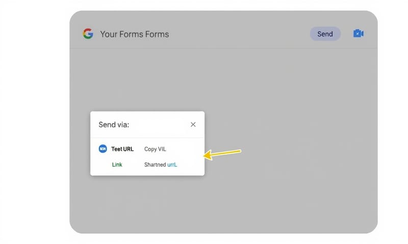在 Google 表單點擊「傳送」後，選擇連結分頁並複製網址的示意圖。