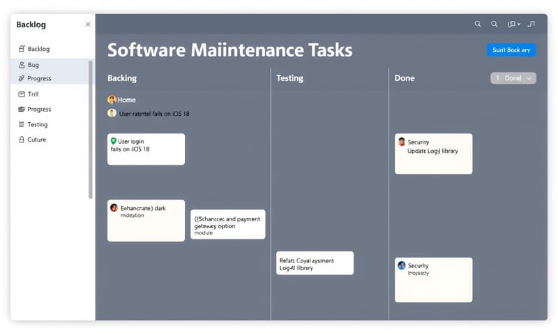 圖說：一個模擬的專案管理看板，呈現各種維護任務