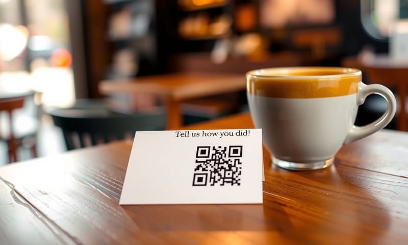 在咖啡廳餐桌上的 Google 表單 QR Code 應用