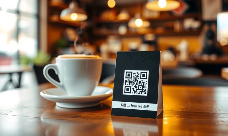 在咖啡廳桌上實際應用的 Google 表單 QR Code