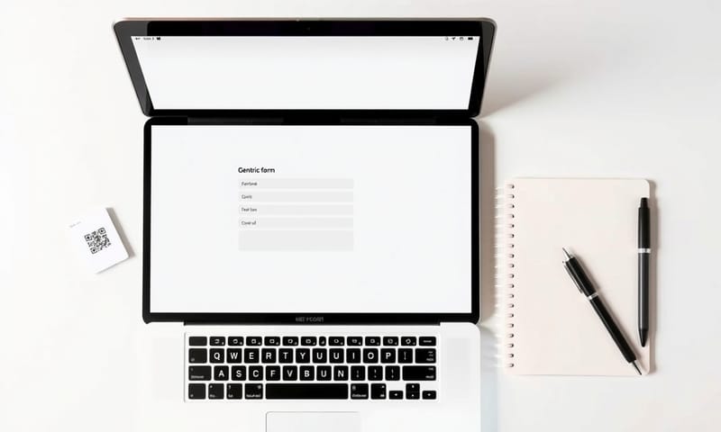 規劃活動的桌面，有筆電、QR Code 卡片與筆記本