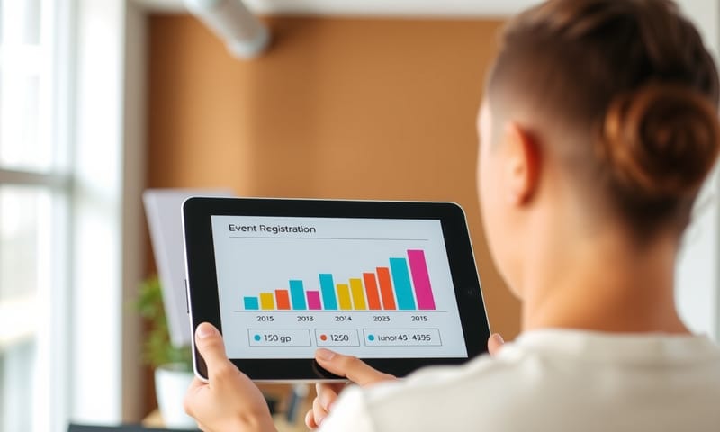 活動主辦人看著平板上的報名數據圖表