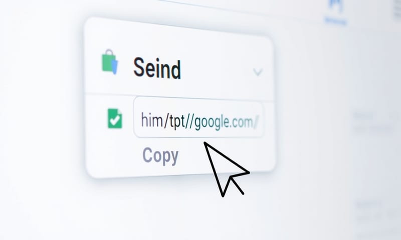 電腦螢幕特寫，顯示 Google 表單的「傳送」視窗，滑鼠游標正停留在「複製連結」的按鈕上。