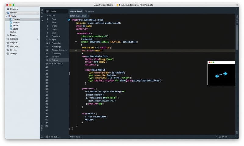 跨平台開發環境示意圖，例如使用 VS Code 撰寫 Flutter 程式碼。