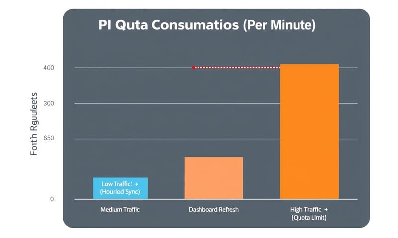 不同使用情境下的配額消耗模擬圖