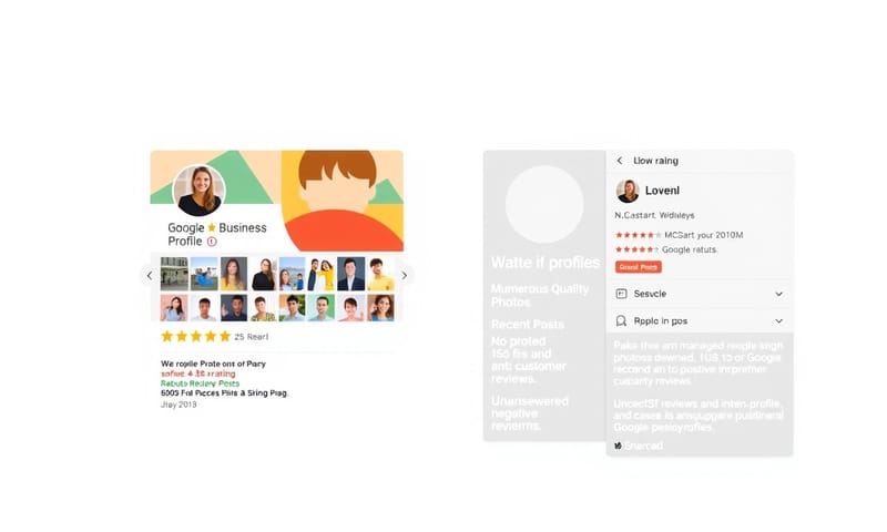 結果對照：一個優化良好（左）與資訊貧乏（右）的商家檔案對比