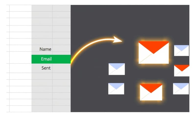 從試算表到收件匣的自動化流程示意