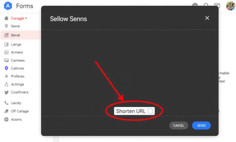 Google 表單中「傳送」視窗的重點操作區域
