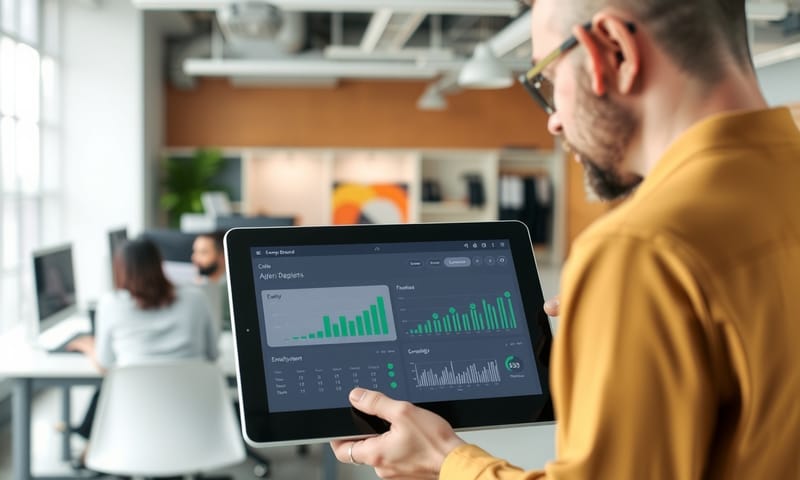 企業主管正在平板上檢視員工的出勤儀表板