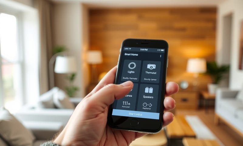 使用者透過手機 App 控制智慧家庭設備