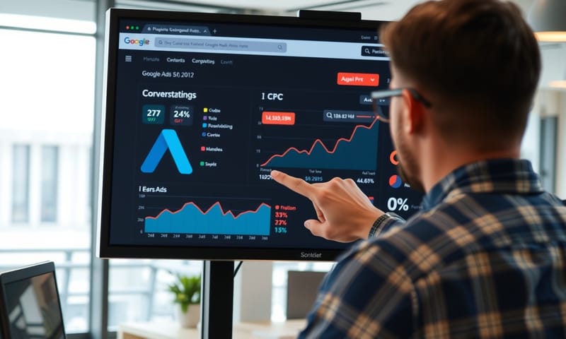 一個正在分析 Google Ads 後台數據的行銷人員