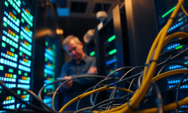 複雜的機房線路，象徵著系統整合的挑戰