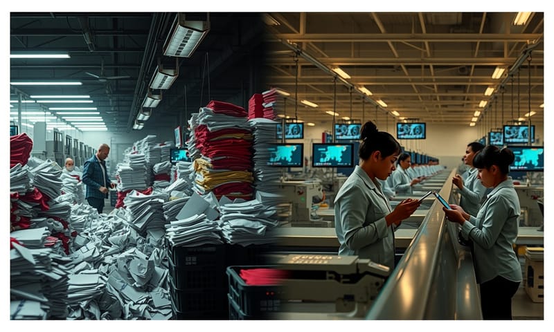 數位化前後的工廠環境對比