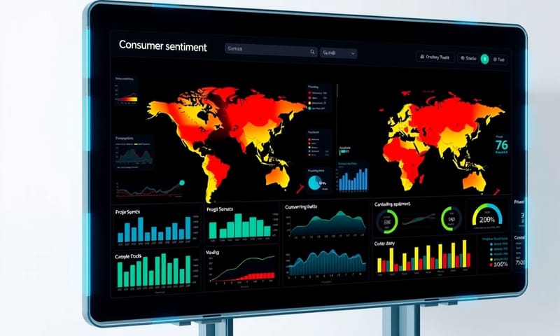 數據分析儀表板，呈現不同市場的消費者情緒