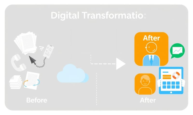 數位轉型前後的效益對比圖