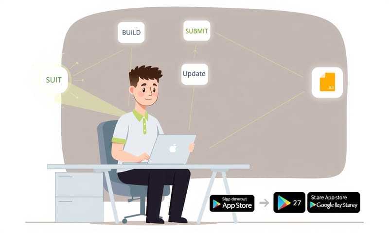 EAS 工作流程：開發者可以專注在程式碼，把建置、提交、更新這些雜事交給雲端服務。