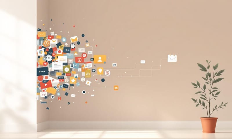 資訊流示意：將混亂的輸入，轉化為清晰的產出。