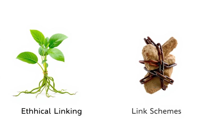 結果對照：好的連結策略像植物一樣自然生長，壞的策略則像是生鏽的鎖鏈，既危險又不穩定。