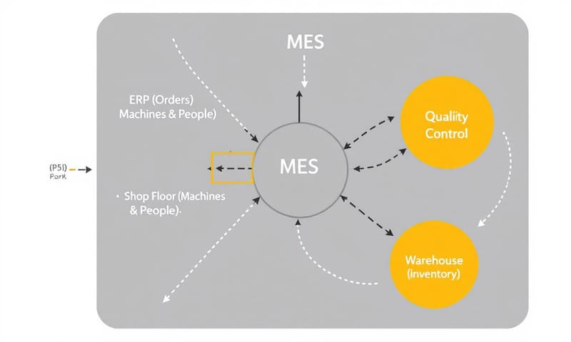 MES 在智慧工廠中的資訊流示意圖