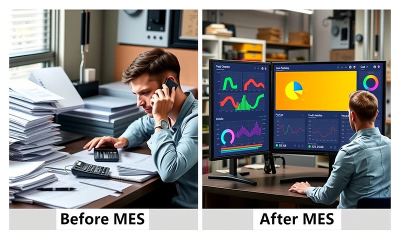 導入 MES 前後生產資訊透明度的對比