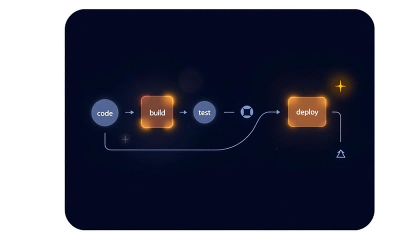 CI/CD 流程示意圖，展現從程式碼到部署的自動化過程。