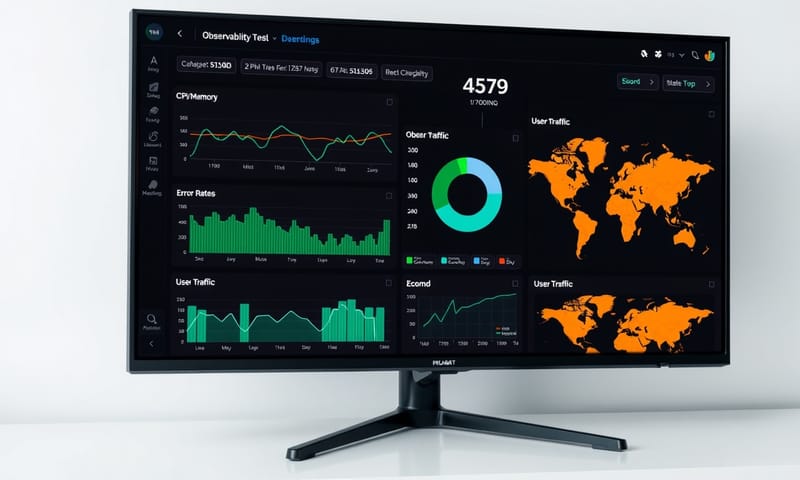 現代化的可觀測性儀表板，整合了多種關鍵指標。