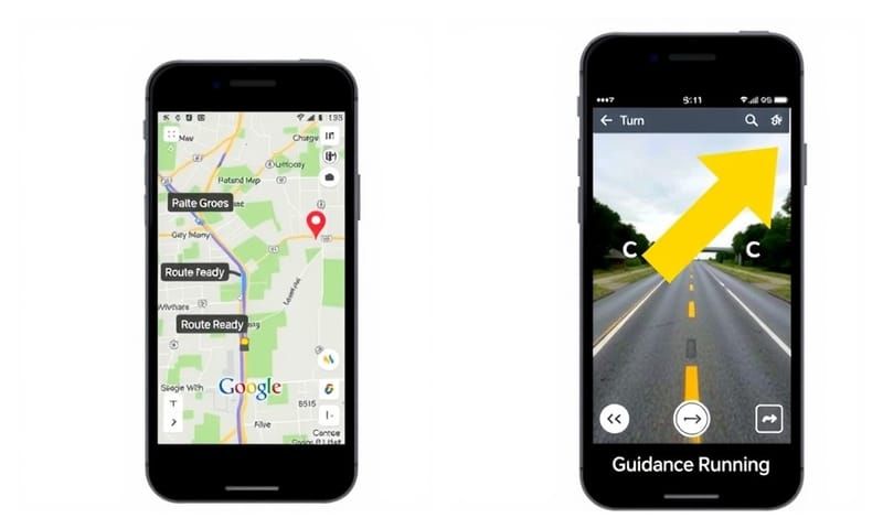 導航 UI 會根據 BLoC 的狀態改變，從「路線總覽」切換到「行進中視角」。