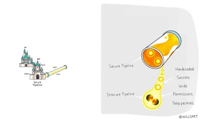 安全與不安全的 CI/CD 流程概念對比