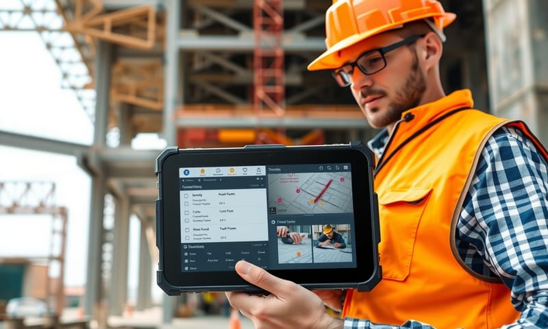 工地主任在現場使用平板電腦進行監工